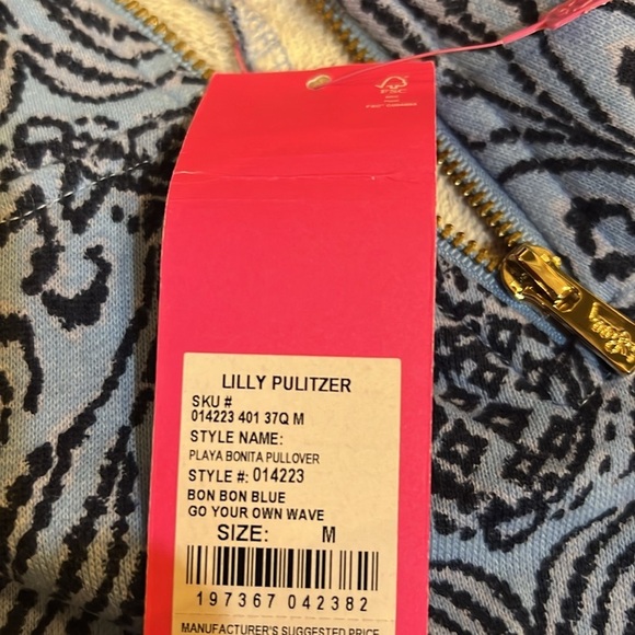 Lilly Pulitzer Playa Bonita pullover in bonbon blue go your own wave medium NWT - Picture 6 of 9